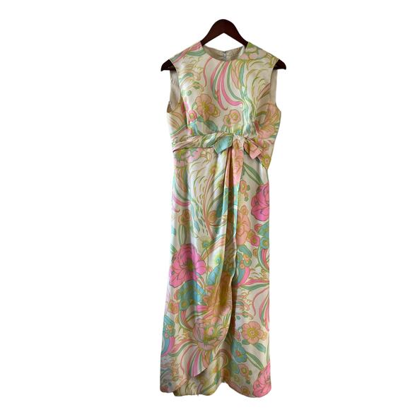 Vintage 60s silk Hawaiian mod print maxi dress - Picture 3 of 13